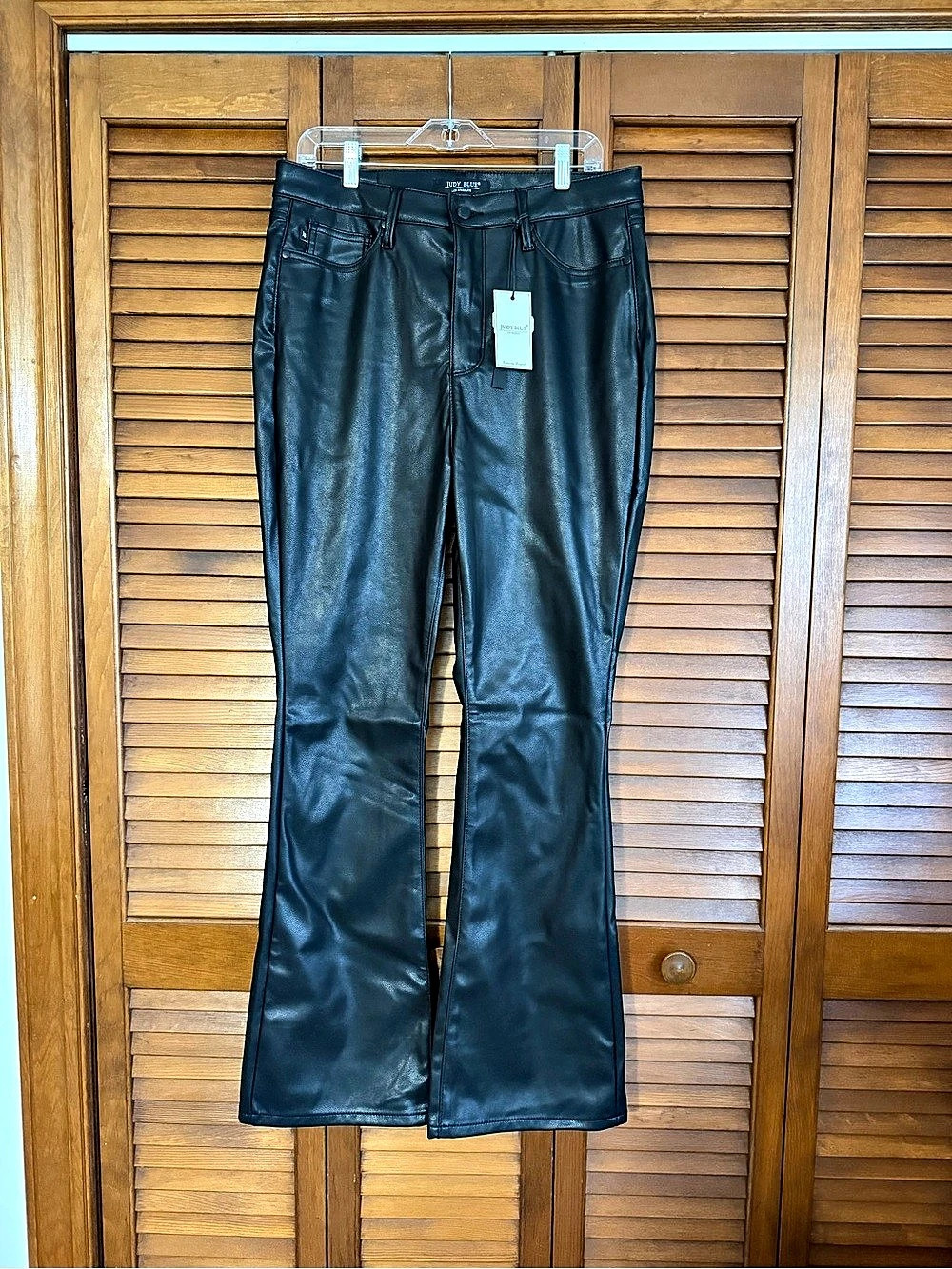 Judy Blue Faux Leather Bootcut Pants Black with Tummy Control